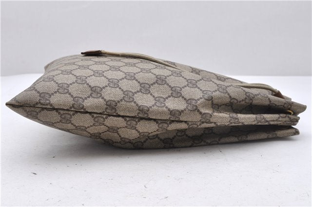 Authentic GUCCI Vintage Drawstring Pouch Purse GG PVC Leather Brown 6445D