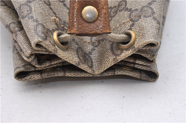Authentic GUCCI Vintage Drawstring Pouch Purse GG PVC Leather Brown 6445D