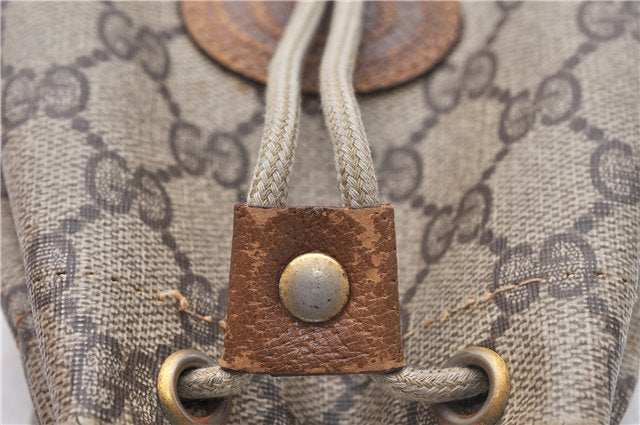 Authentic GUCCI Vintage Drawstring Pouch Purse GG PVC Leather Brown 6445D
