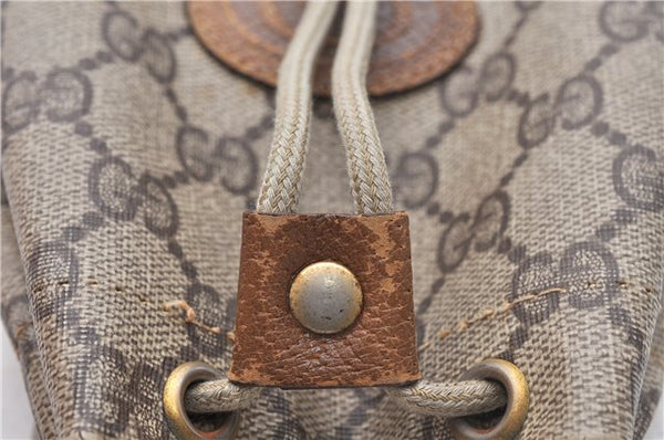 Authentic GUCCI Vintage Drawstring Pouch Purse GG PVC Leather Brown 6445D