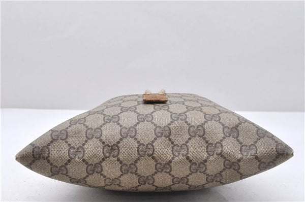 Authentic GUCCI Vintage Drawstring Pouch Purse GG PVC Leather Brown 6445D