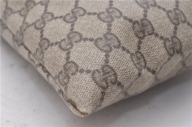 Authentic GUCCI Vintage Drawstring Pouch Purse GG PVC Leather Brown 6445D