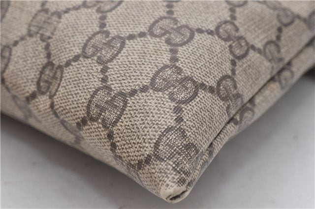 Authentic GUCCI Vintage Drawstring Pouch Purse GG PVC Leather Brown 6445D