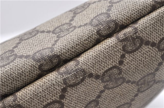 Authentic GUCCI Vintage Drawstring Pouch Purse GG PVC Leather Brown 6445D