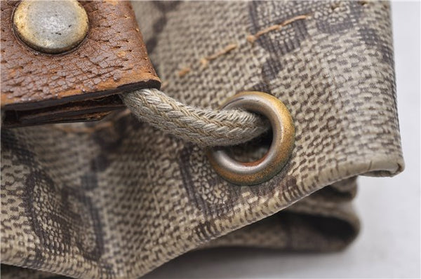 Authentic GUCCI Vintage Drawstring Pouch Purse GG PVC Leather Brown 6445D