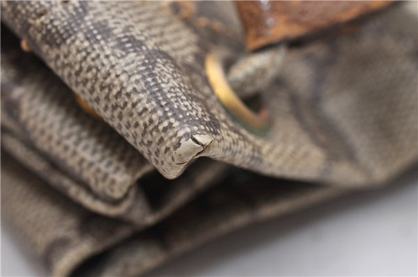 Authentic GUCCI Vintage Drawstring Pouch Purse GG PVC Leather Brown 6445D