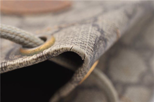 Authentic GUCCI Vintage Drawstring Pouch Purse GG PVC Leather Brown 6445D