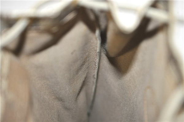 Authentic GUCCI Vintage Drawstring Pouch Purse GG PVC Leather Brown 6445D