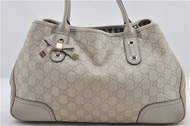 Authentic GUCCI Princy Guccissima GG Leather Tote Bag 163805 Ivory 6451E