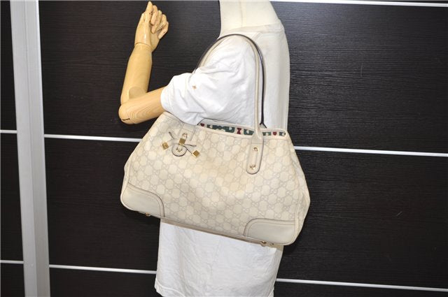 Authentic GUCCI Princy Guccissima GG Leather Tote Bag 163805 Ivory 6451E