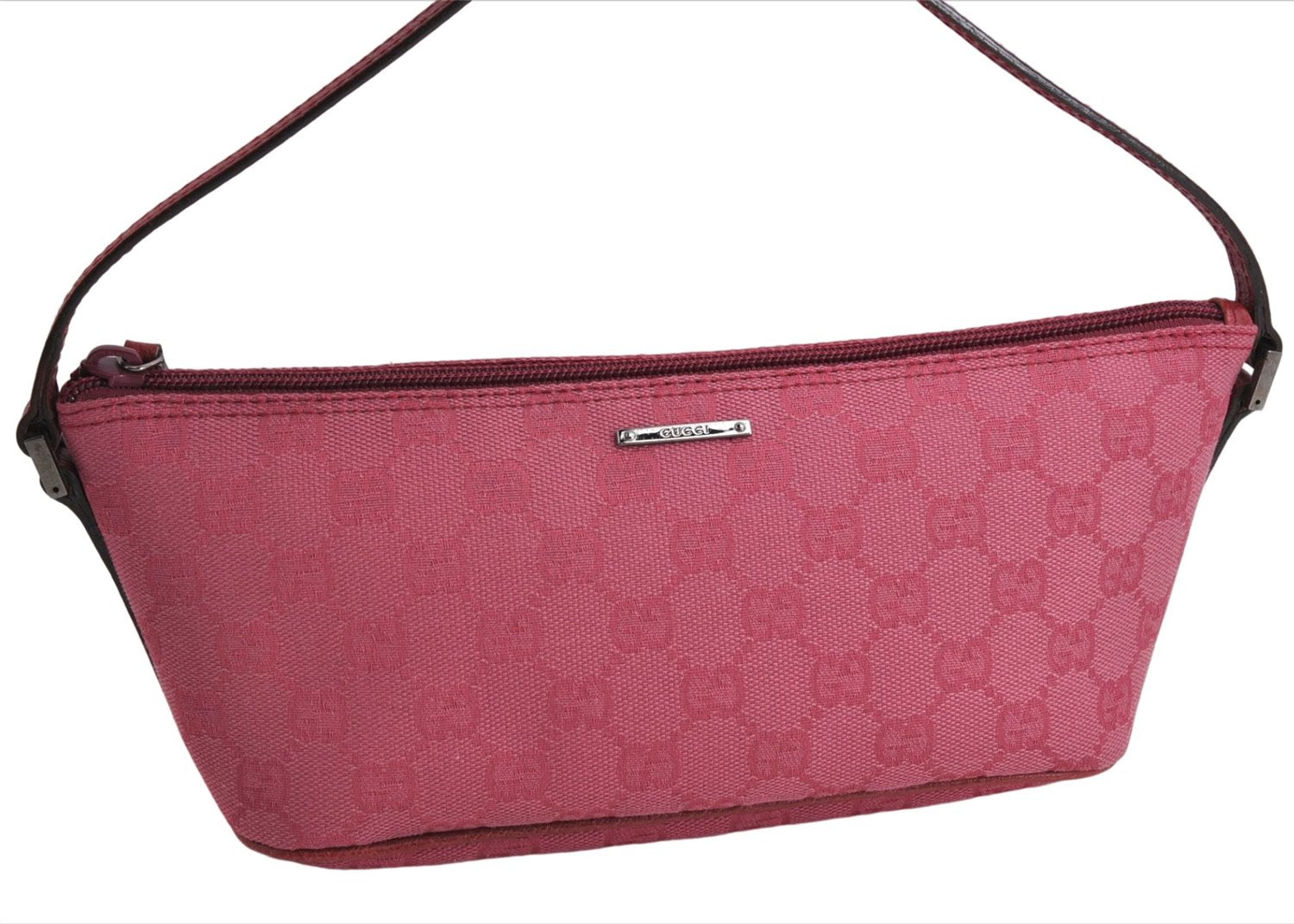 Authentic GUCCI Vintage Hand Bag Pouch Purse GG Canvas Leather 07198 Pink 6453E