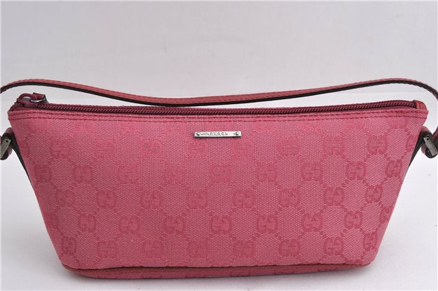 Authentic GUCCI Vintage Hand Bag Pouch Purse GG Canvas Leather 07198 Pink 6453E
