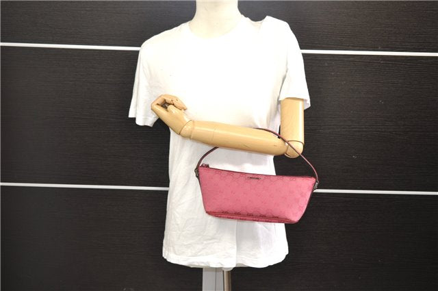 Authentic GUCCI Vintage Hand Bag Pouch Purse GG Canvas Leather 07198 Pink 6453E