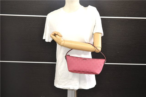 Authentic GUCCI Vintage Hand Bag Pouch Purse GG Canvas Leather 07198 Pink 6453E