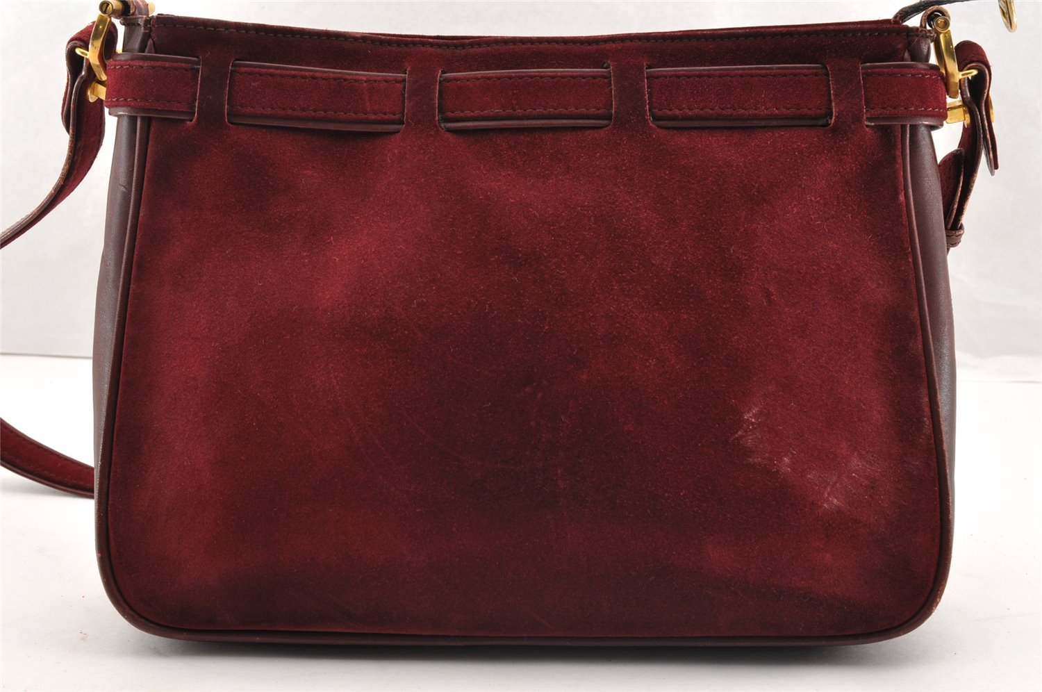 Authentic Cartier Must de Cartier Suede Leather Shoulder Bag Bordeaux Red 6456I