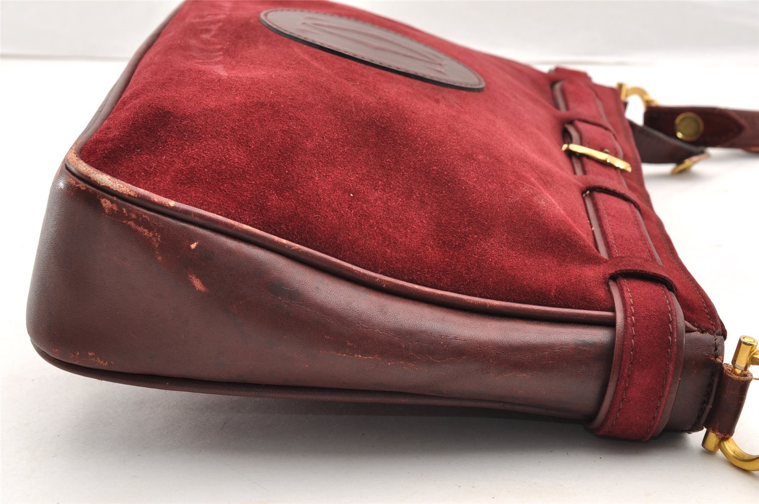 Authentic Cartier Must de Cartier Suede Leather Shoulder Bag Bordeaux Red 6456I