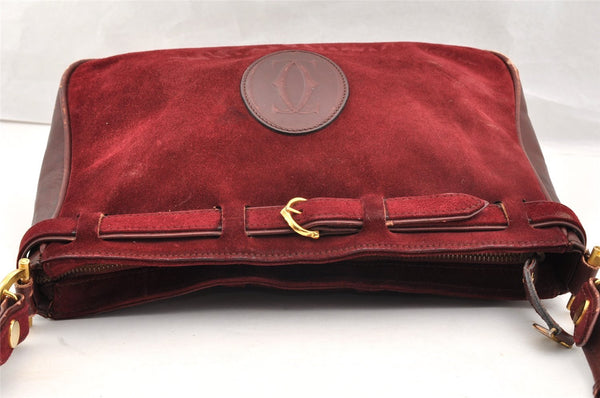 Authentic Cartier Must de Cartier Suede Leather Shoulder Bag Bordeaux Red 6456I