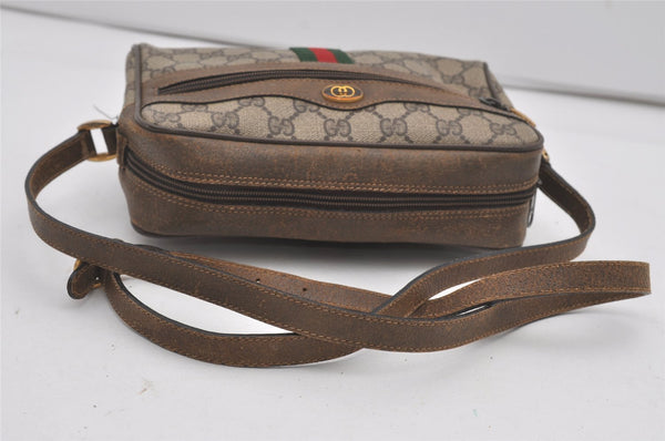 Authentic GUCCI Web Sherry Line Shoulder Cross Bag GG PVC Leather Brown 6458I