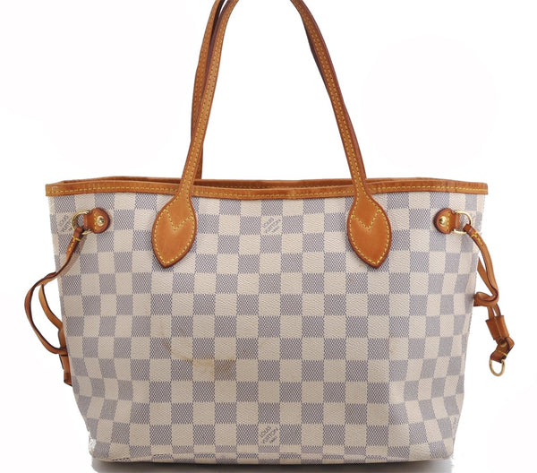 Authentic Louis Vuitton Damier Azur Neverfull PM Tote Bag N51110 LV 6459F