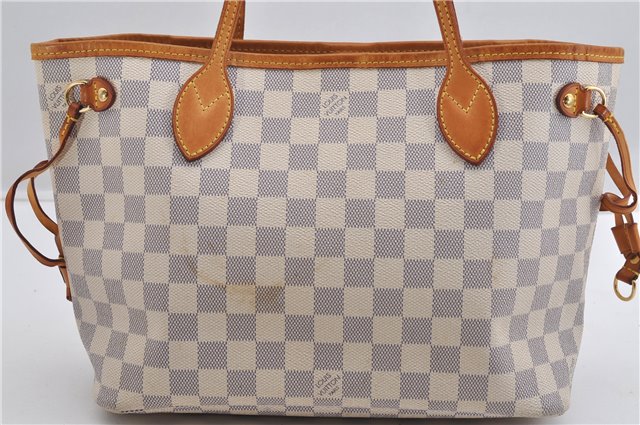 Authentic Louis Vuitton Damier Azur Neverfull PM Tote Bag N51110 LV 6459F