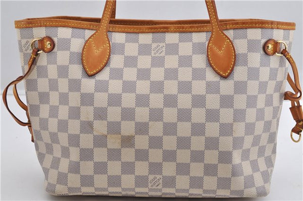 Authentic Louis Vuitton Damier Azur Neverfull PM Tote Bag N51110 LV 6459F