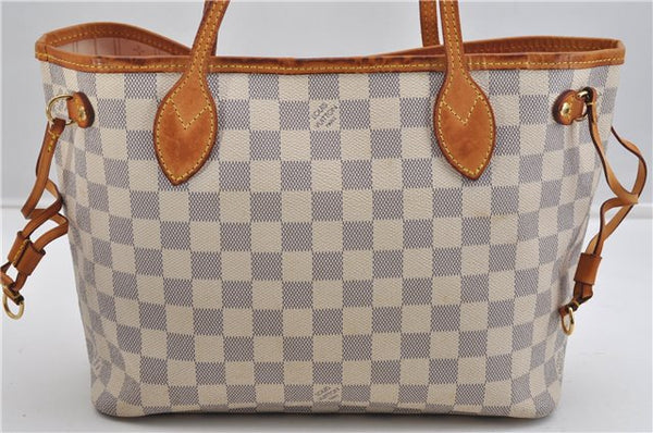 Authentic Louis Vuitton Damier Azur Neverfull PM Tote Bag N51110 LV 6459F