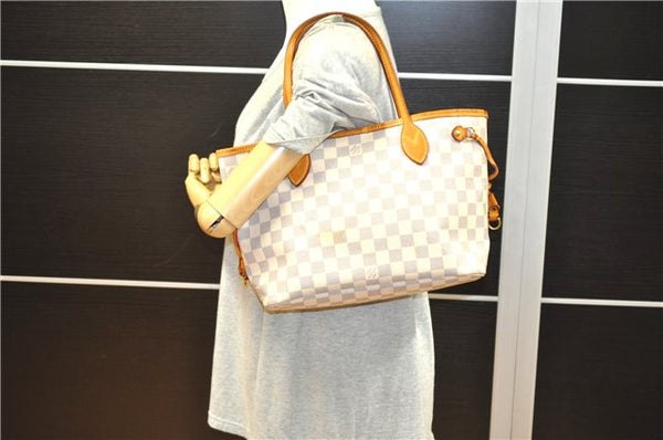 Authentic Louis Vuitton Damier Azur Neverfull PM Tote Bag N51110 LV 6459F