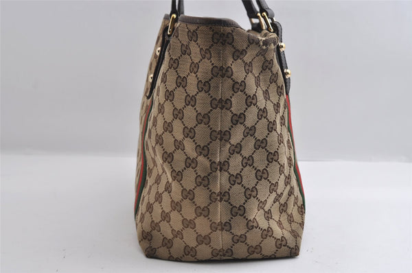 Authentic GUCCI Web Sherry Line Tote Bag GG Canvas Leather 139260 Brown 6462I