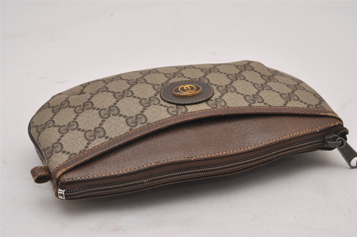 Authentic GUCCI Shoulder Cross Body Bag Purse GG PVC Leather Brown Junk 6482I