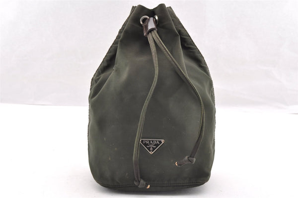 Authentic PRADA Nylon Tessuto Leather Drawstring Bag Purse Khaki Green 6488I