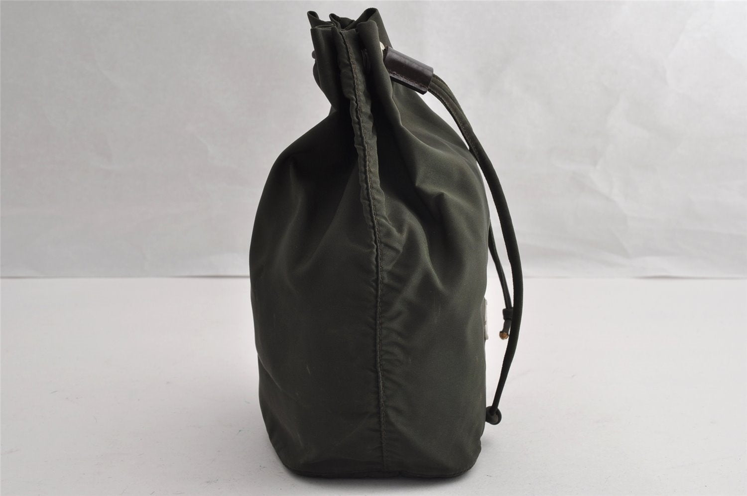 Authentic PRADA Nylon Tessuto Leather Drawstring Bag Purse Khaki Green 6488I