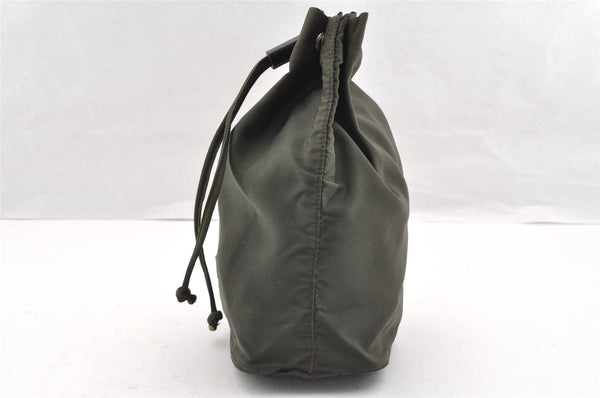 Authentic PRADA Nylon Tessuto Leather Drawstring Bag Purse Khaki Green 6488I