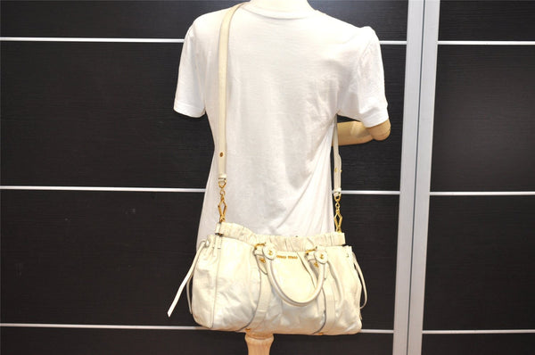 Authentic MIU MIU Vintage Leather 2Way Shoulder Hand Bag White 6501H