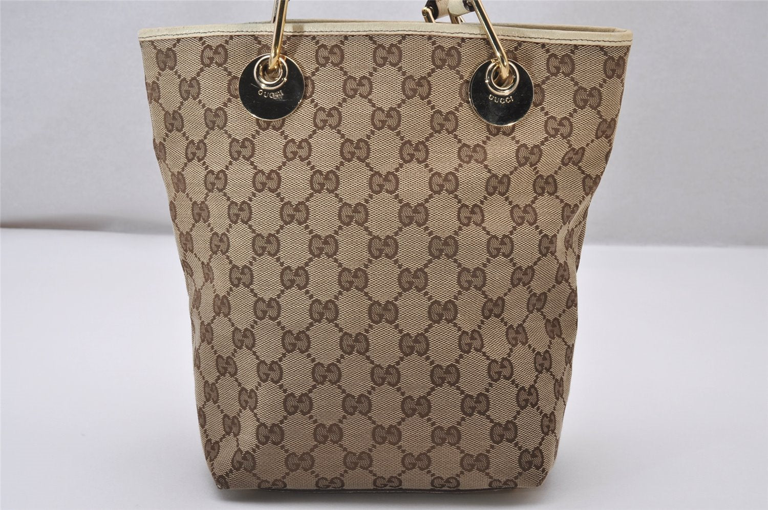 Authentic GUCCI Eclipse Shoulder Tote Bag GG Canvas Leather 120840 Brown 6502I