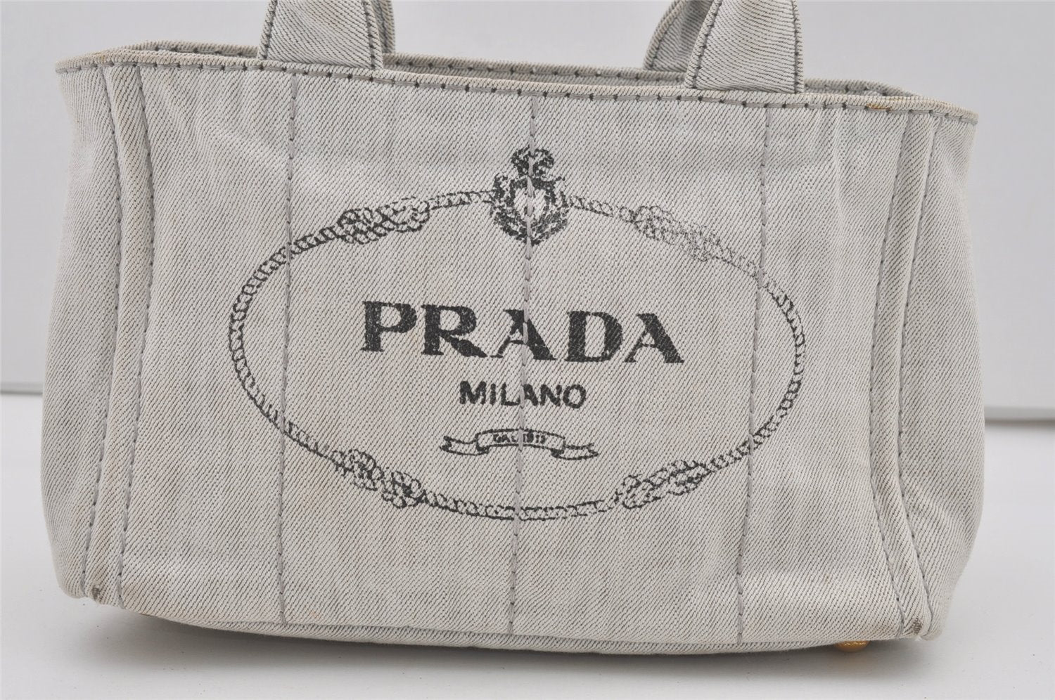 Authentic PRADA Vintage Canapa SS Denim 2Way Shoulder Hand Bag Purse White 6510I