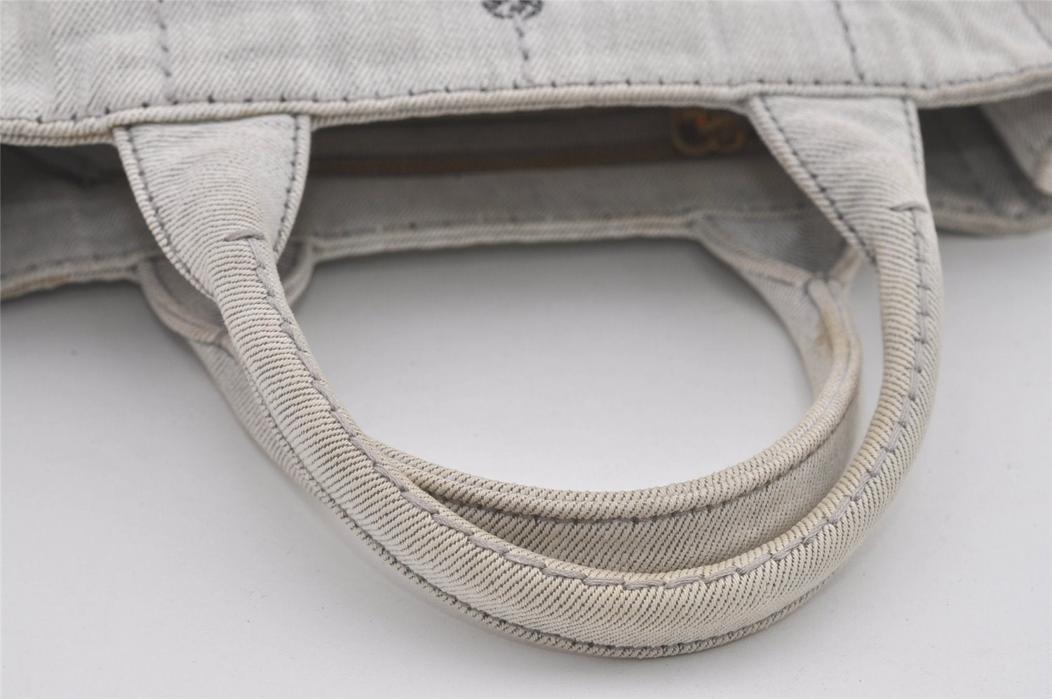 Authentic PRADA Vintage Canapa SS Denim 2Way Shoulder Hand Bag Purse White 6510I