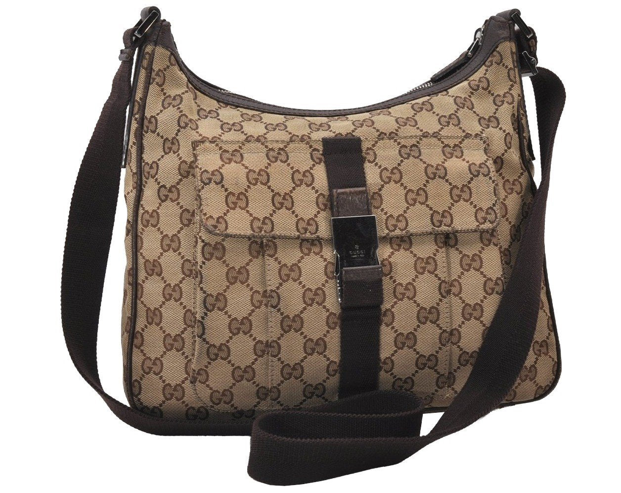 Authentic GUCCI Shoulder Cross Body Bag GG Canvas Leather 131211 Brown 6518I