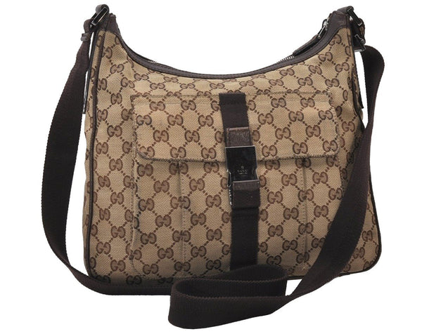 Authentic GUCCI Shoulder Cross Body Bag GG Canvas Leather 131211 Brown 6518I