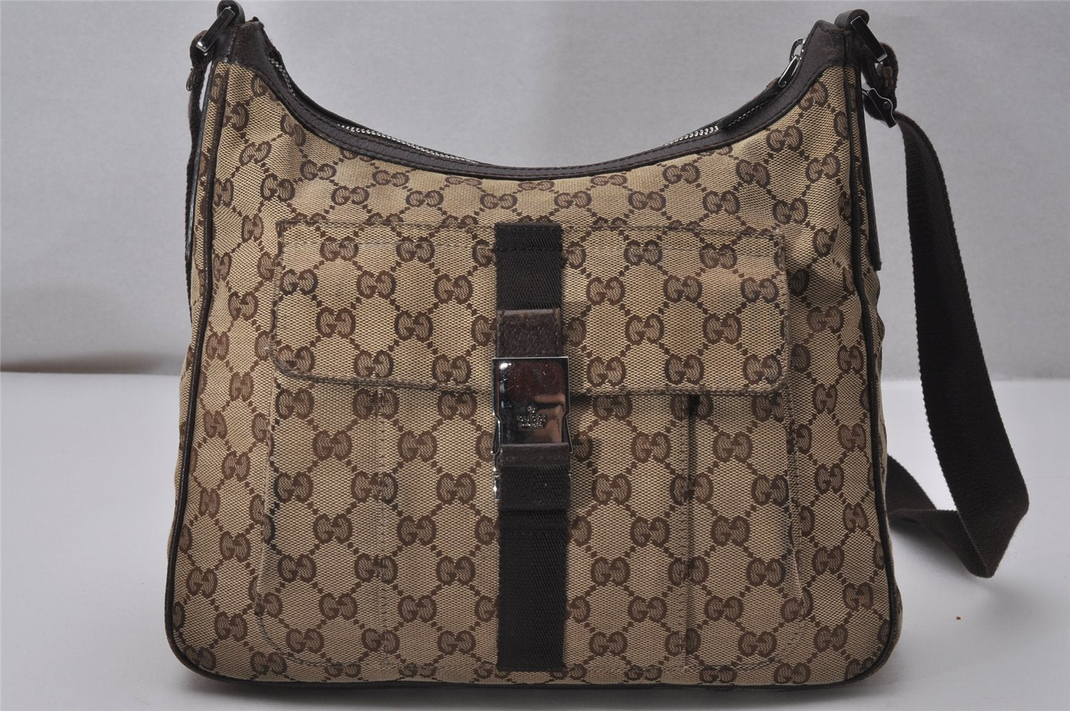 Authentic GUCCI Shoulder Cross Body Bag GG Canvas Leather 131211 Brown 6518I