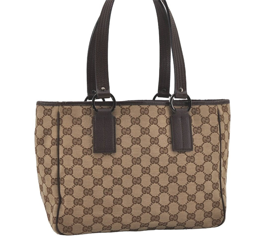 Authentic GUCCI Vintage Shoulder Tote Bag GG Canvas Leather 113019 Brown 6530I