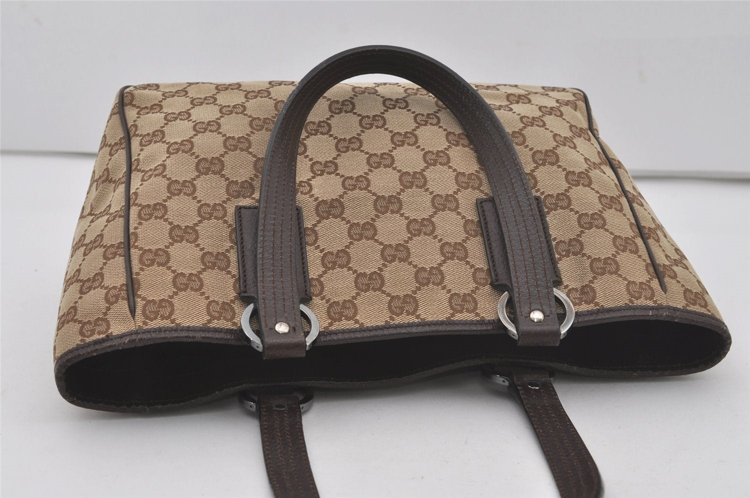 Authentic GUCCI Vintage Shoulder Tote Bag GG Canvas Leather 113019 Brown 6530I