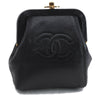 Authentic CHANEL Caviar Skin CoCo Mark Cosmetic Pouch Purse Black 6531C