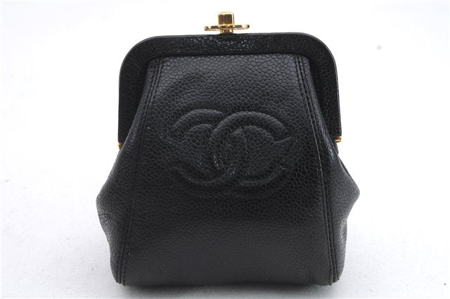 Authentic CHANEL Caviar Skin CoCo Mark Cosmetic Pouch Purse Black 6531C