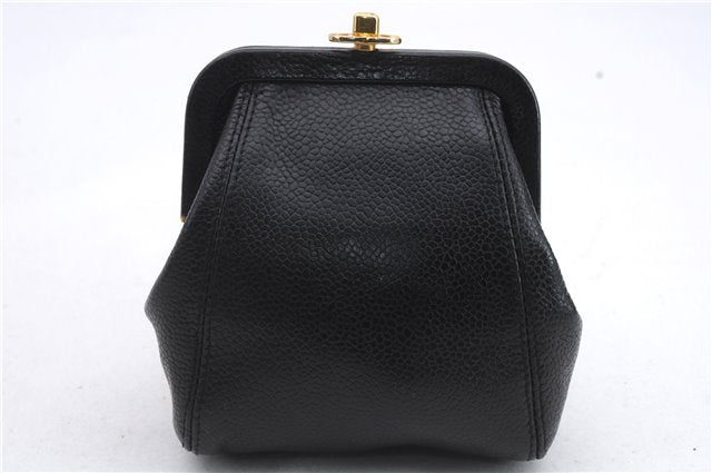 Authentic CHANEL Caviar Skin CoCo Mark Cosmetic Pouch Purse Black 6531C