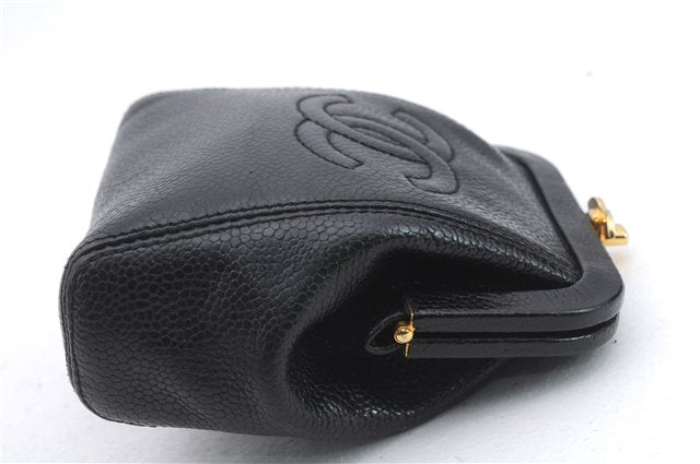 Authentic CHANEL Caviar Skin CoCo Mark Cosmetic Pouch Purse Black 6531C