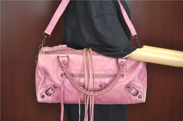 Authentic BALENCIAGA Classic The Twiggy 2Way Hand Bag Leather 128523 Pink 6532B