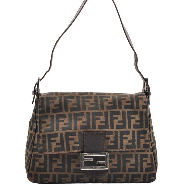 Authentic FENDI Zucca Mamma Baguette Shoulder Bag Canvas Leather Brown 6534I