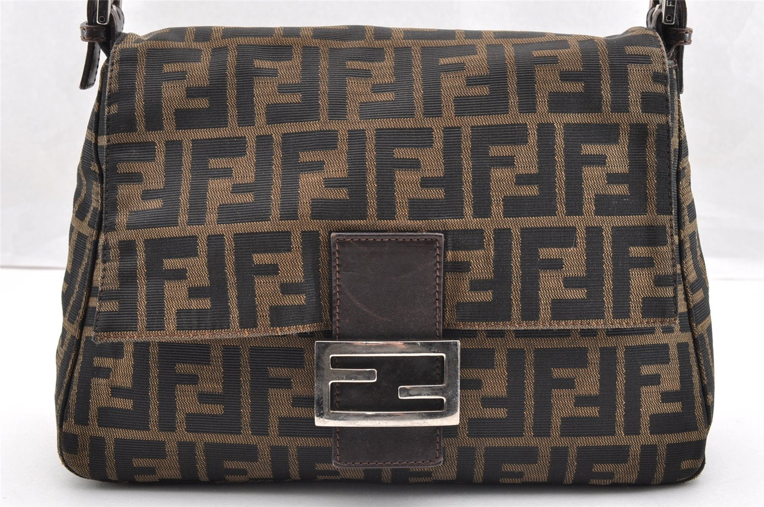 Authentic FENDI Zucca Mamma Baguette Shoulder Bag Canvas Leather Brown 6534I