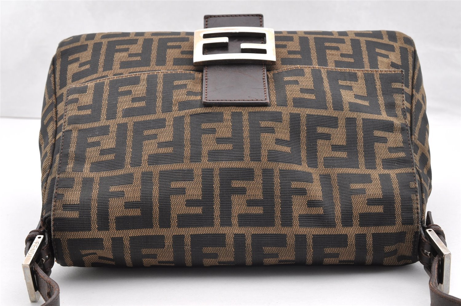 Authentic FENDI Zucca Mamma Baguette Shoulder Bag Canvas Leather Brown 6534I