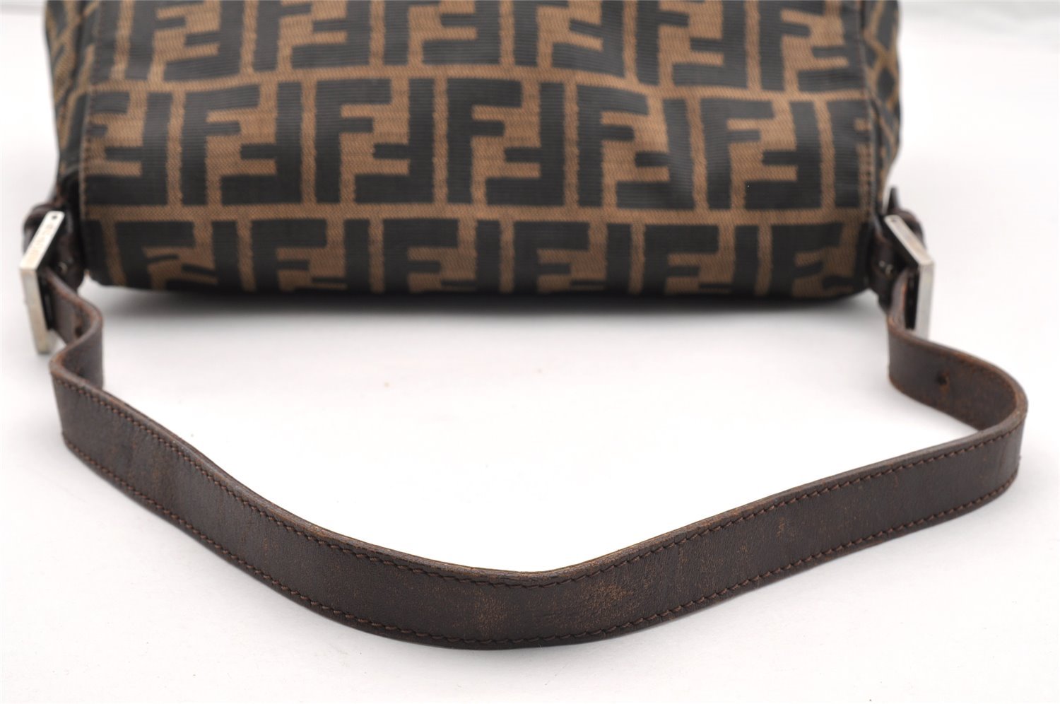 Authentic FENDI Zucca Mamma Baguette Shoulder Bag Canvas Leather Brown 6534I